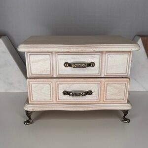 Vintage Estate White Washed Jewelry Box with Brass Handles